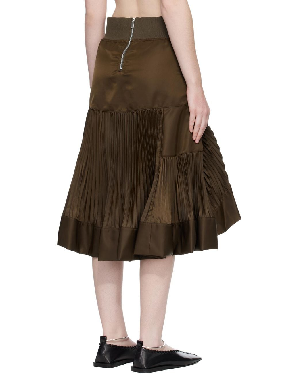 Sacai Green Pleated Midi Skirt