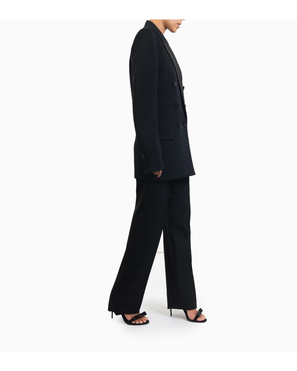 Saint Laurent Black Satin-Lapels Double-Breasted Blazer