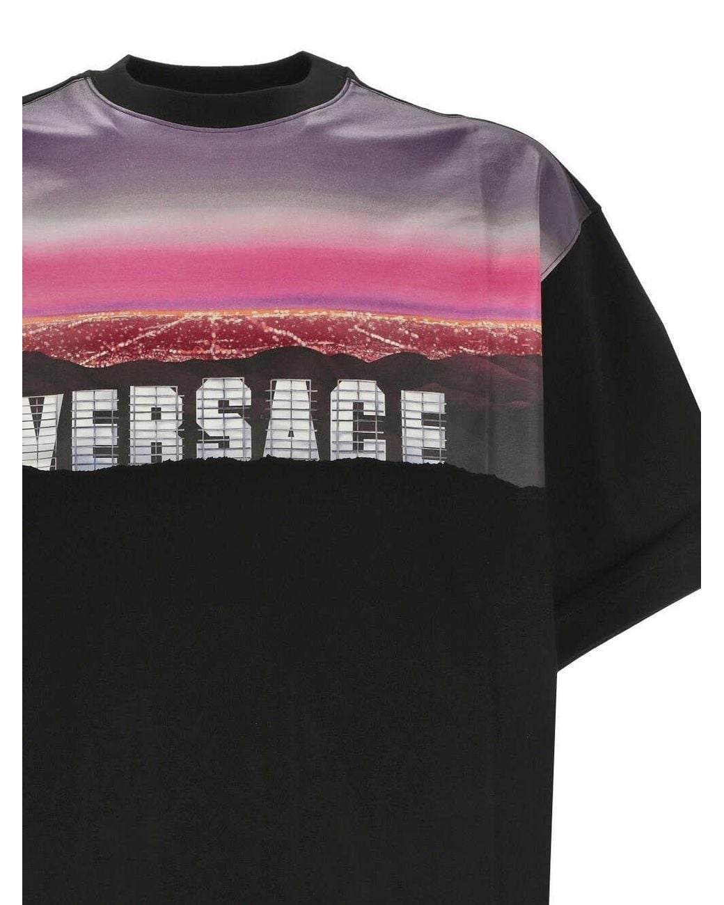 Versace Black Logo-Print Cotton T-Shirt for men