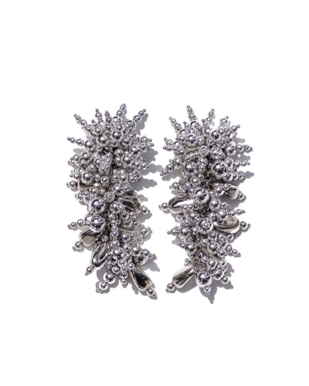 Self-Portrait White Beaded Floral Drop Earrings