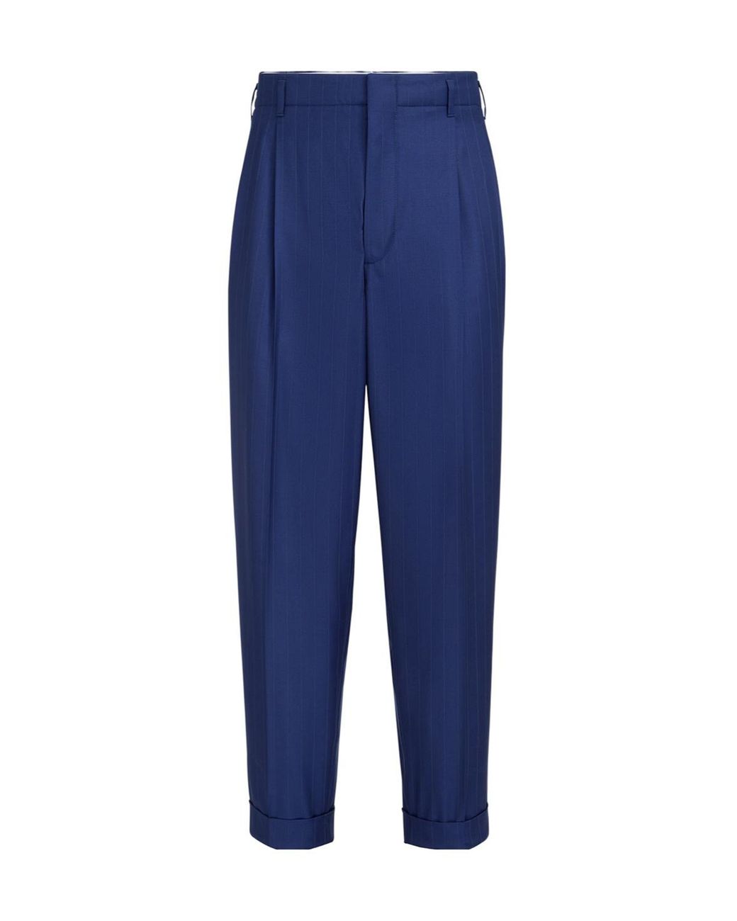 Brunello Cucinelli Blue Virgin Wool Chalk Stripe Batavia Trousers With Double Pleats for men