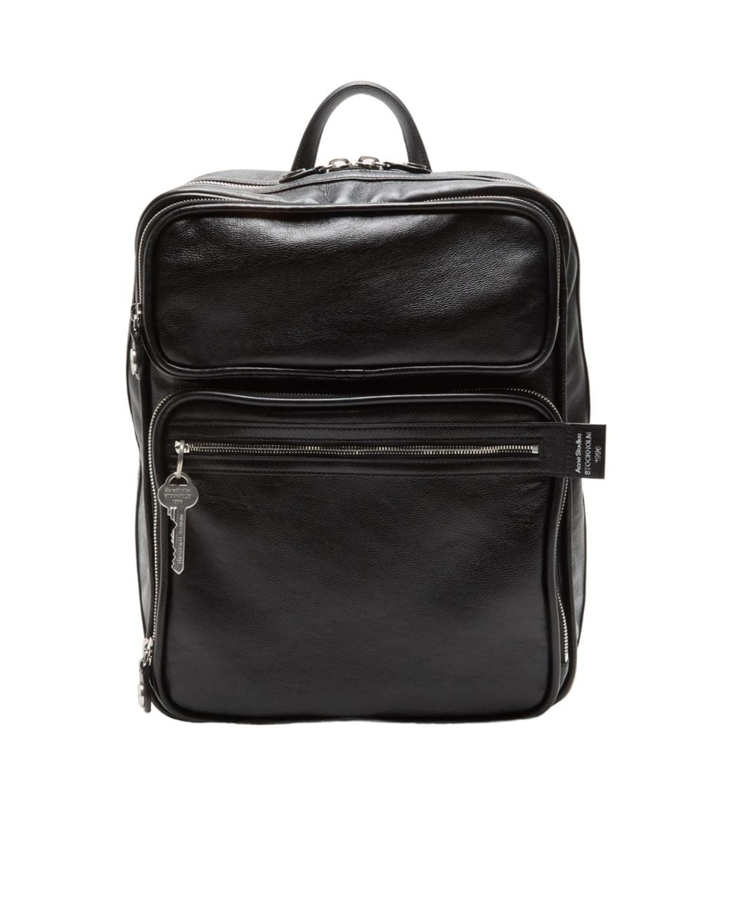 Acne Black Leather Top-Handle Backpack for men