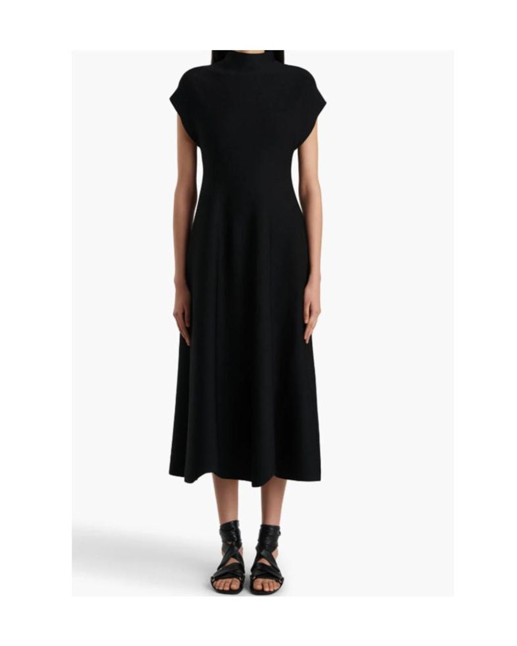 Khaite Black Lyra High-Neck Knitted Midi Dress