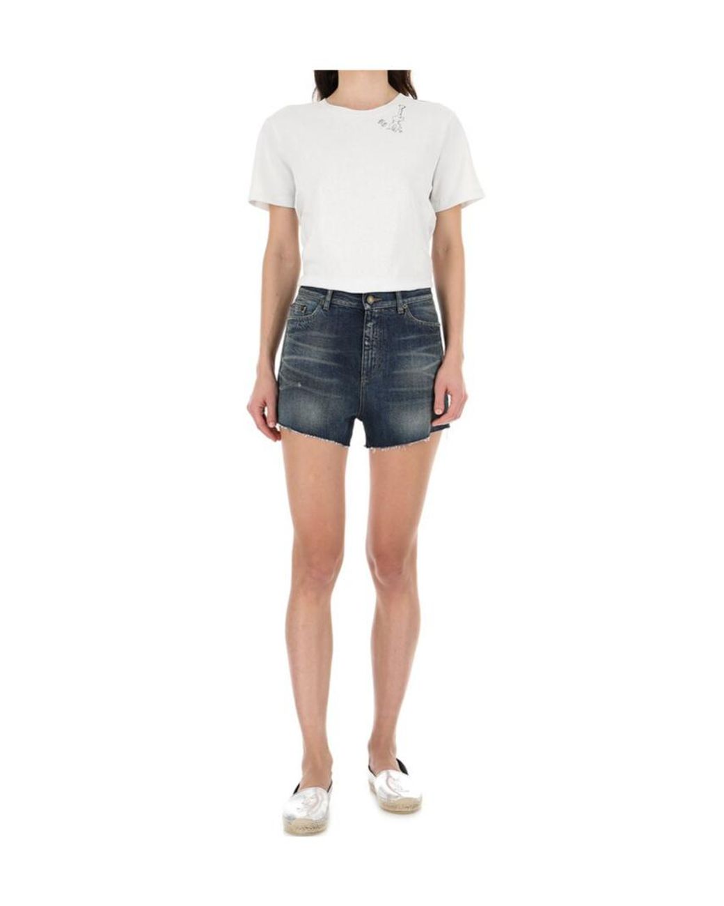 Saint Laurent White Guitar Motif T-Shirt