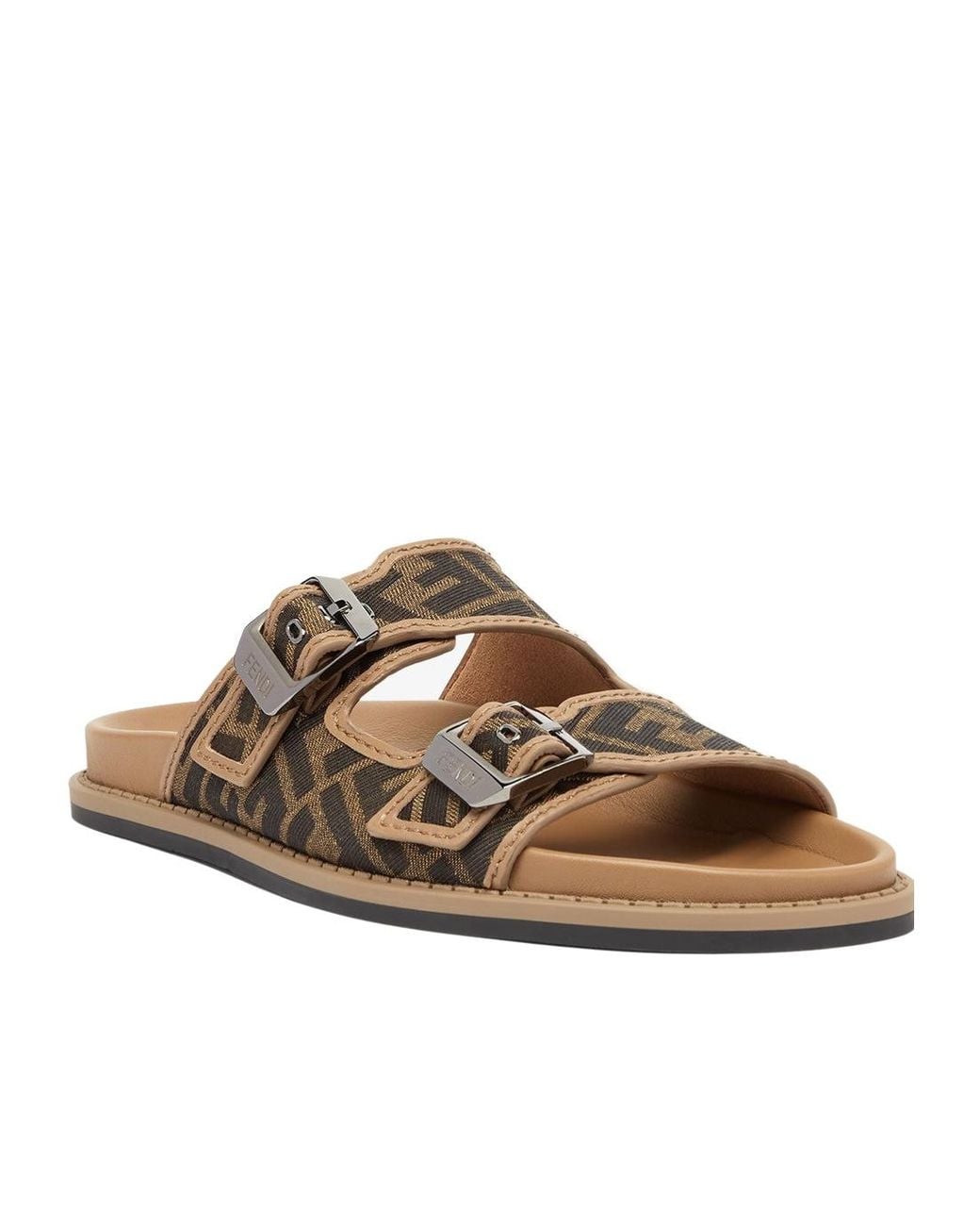 Fendi Brown Monogrammed Strap Buckled Sandals for men