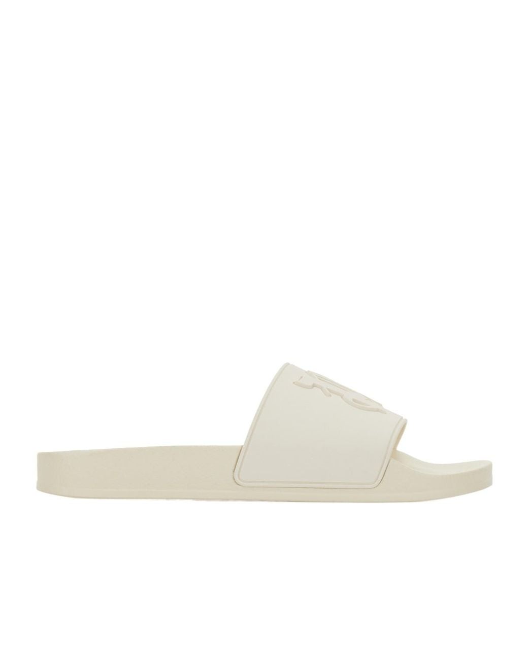Palm Angels White Monogram Patch Round Toe Slides for men
