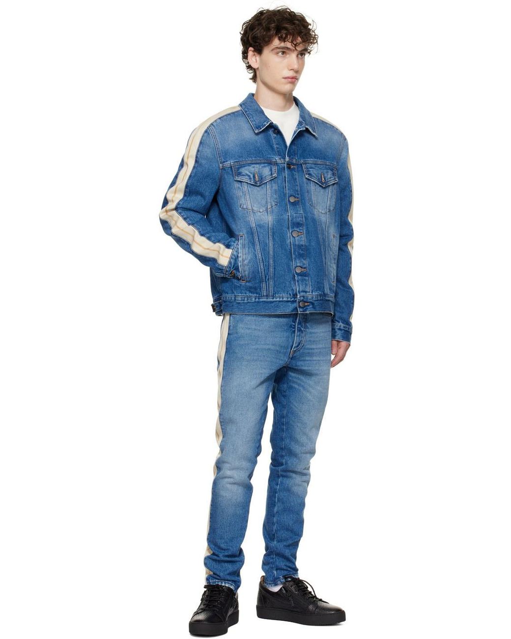Palm Angels Blue Logo Patch Straight Leg Jeans for men