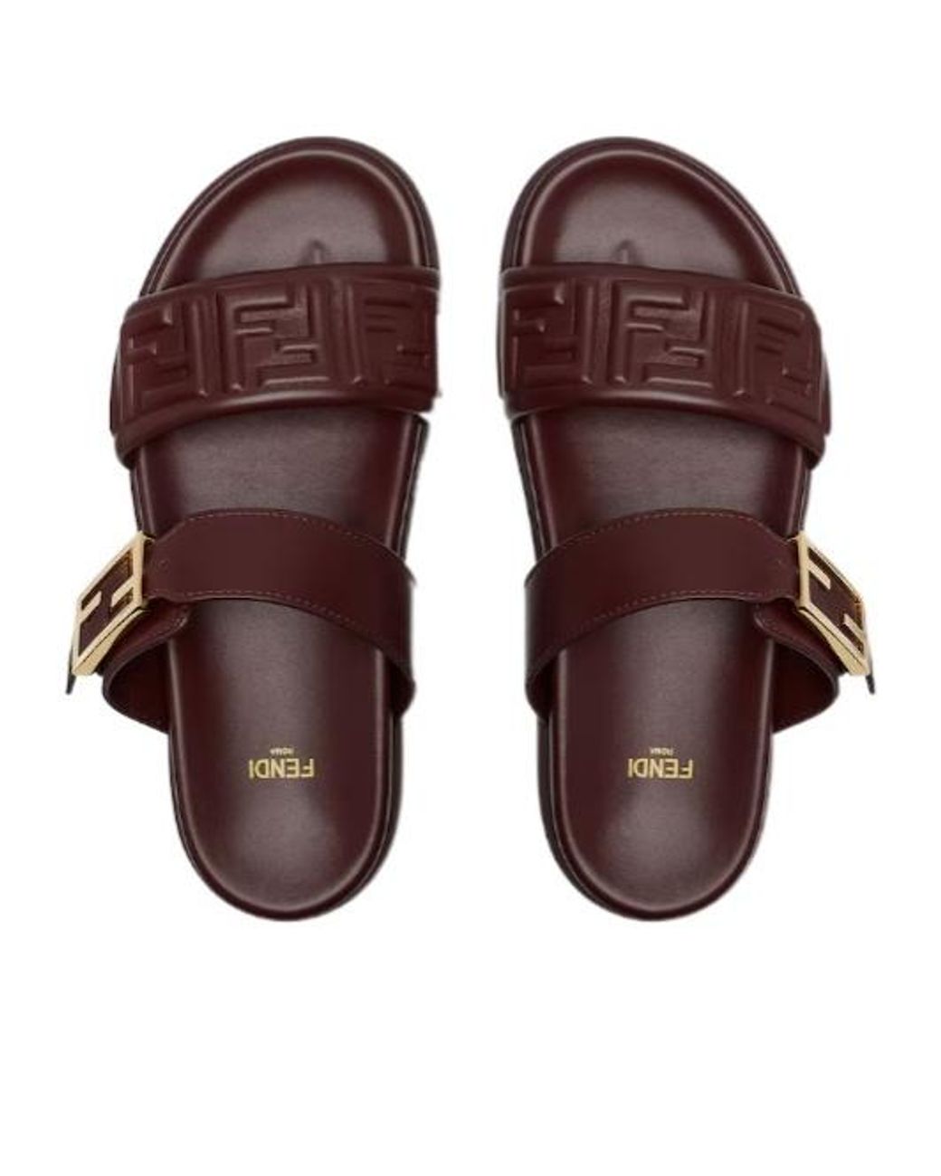 Fendi Brown Feel Ff Embossed Sandals