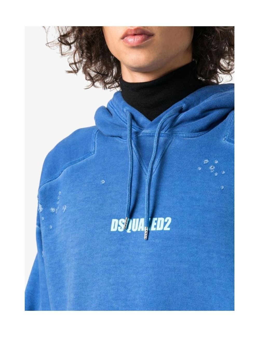 DSquared² Blue Logo Printed Long-Sleeved Hoodie for men