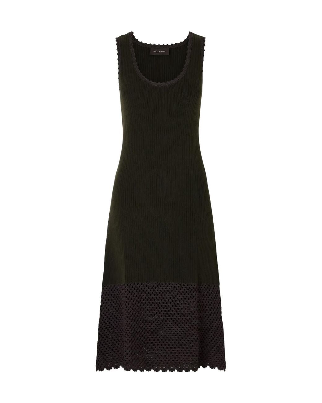 Wales Bonner Black Crochet-Trimmed Ribbed Cotton-Blend Midi Dress