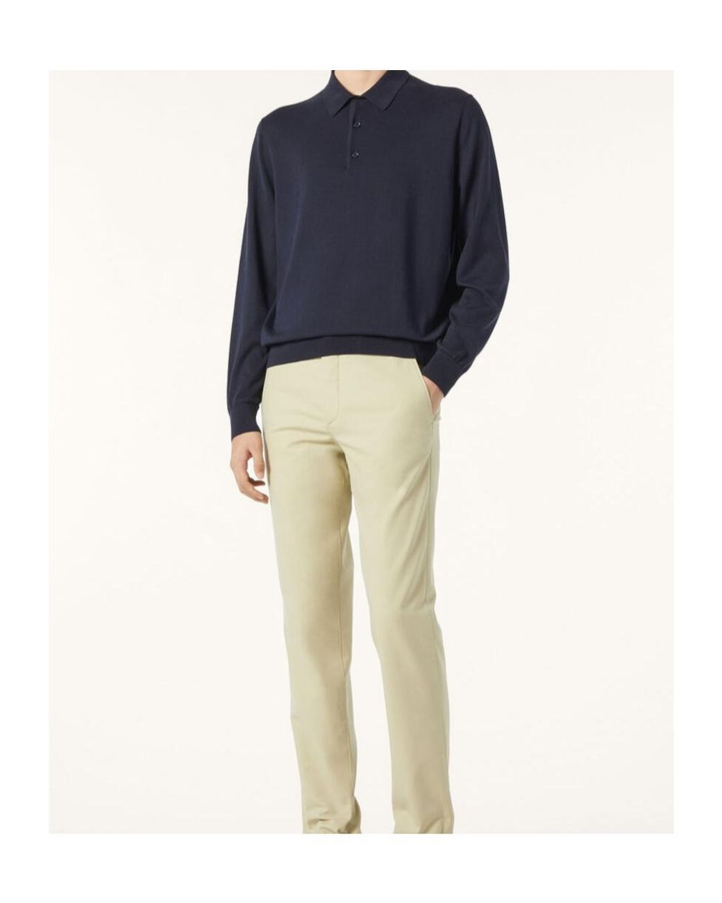 Loro Piana Blue Ice Wish Straight Hem Knitted Polo Shirt for men
