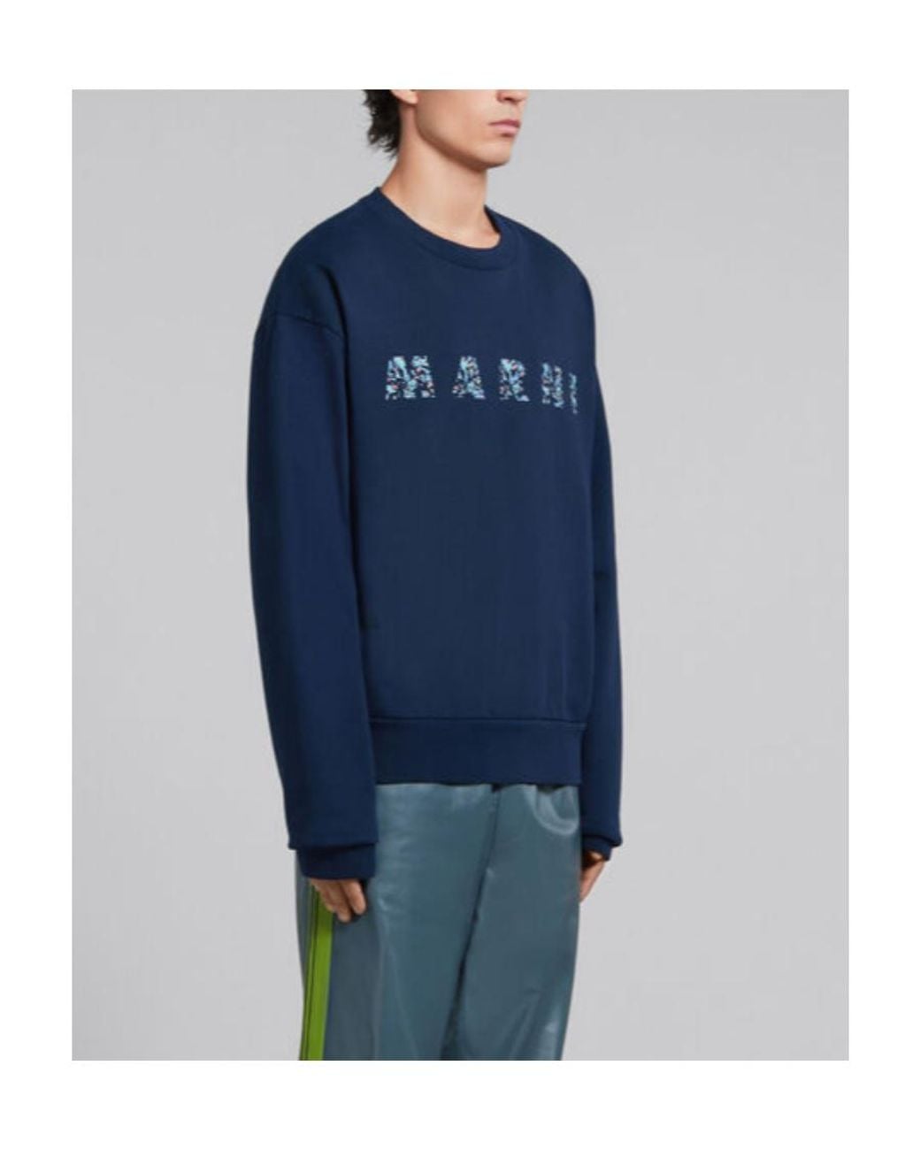 Marni Blue Logo Printed Crewneck Sweatshirt for men