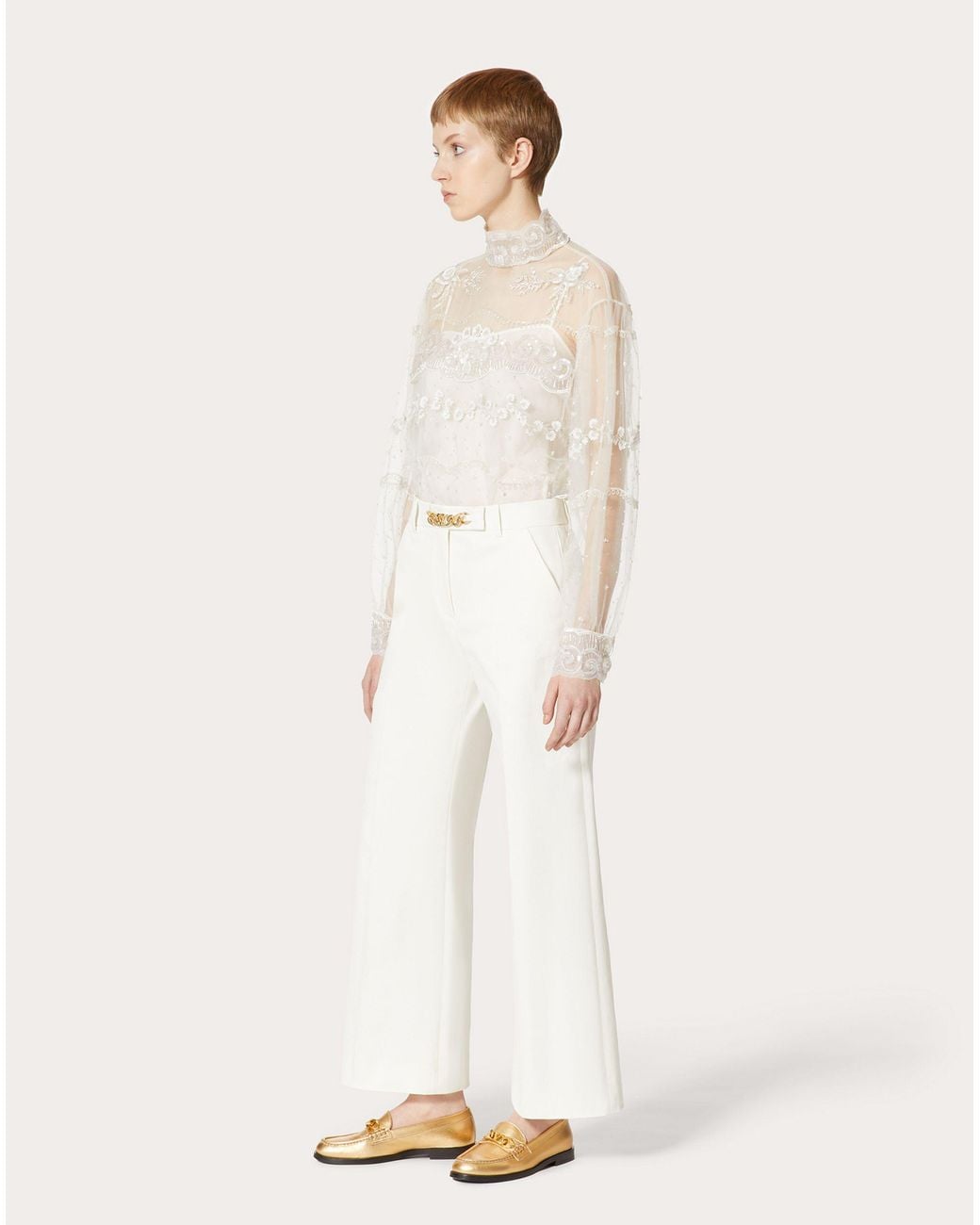 Valentino White Tulle Illusione Embroidered Top