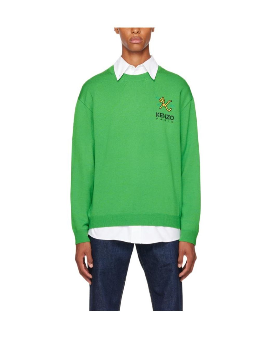 KENZO Green Logo Embroidered Crewneck Sweater for men