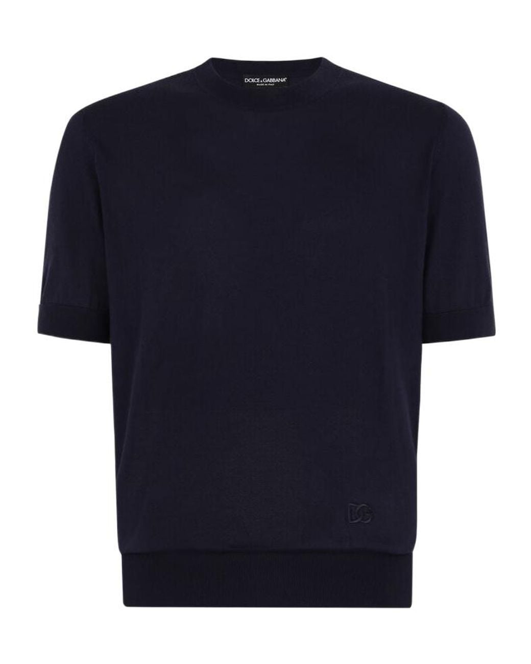 Dolce & Gabbana Blue Logo Embroidered Short-Sleeved Knitted Jumper for men