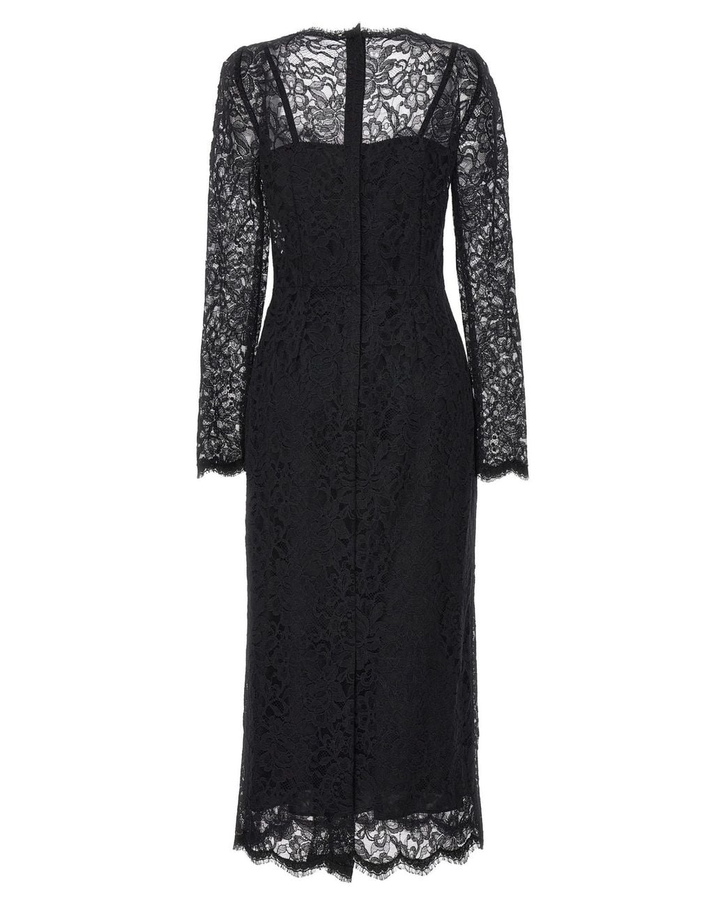 Dolce & Gabbana Black Semi-Sheer Lace Midi Dress
