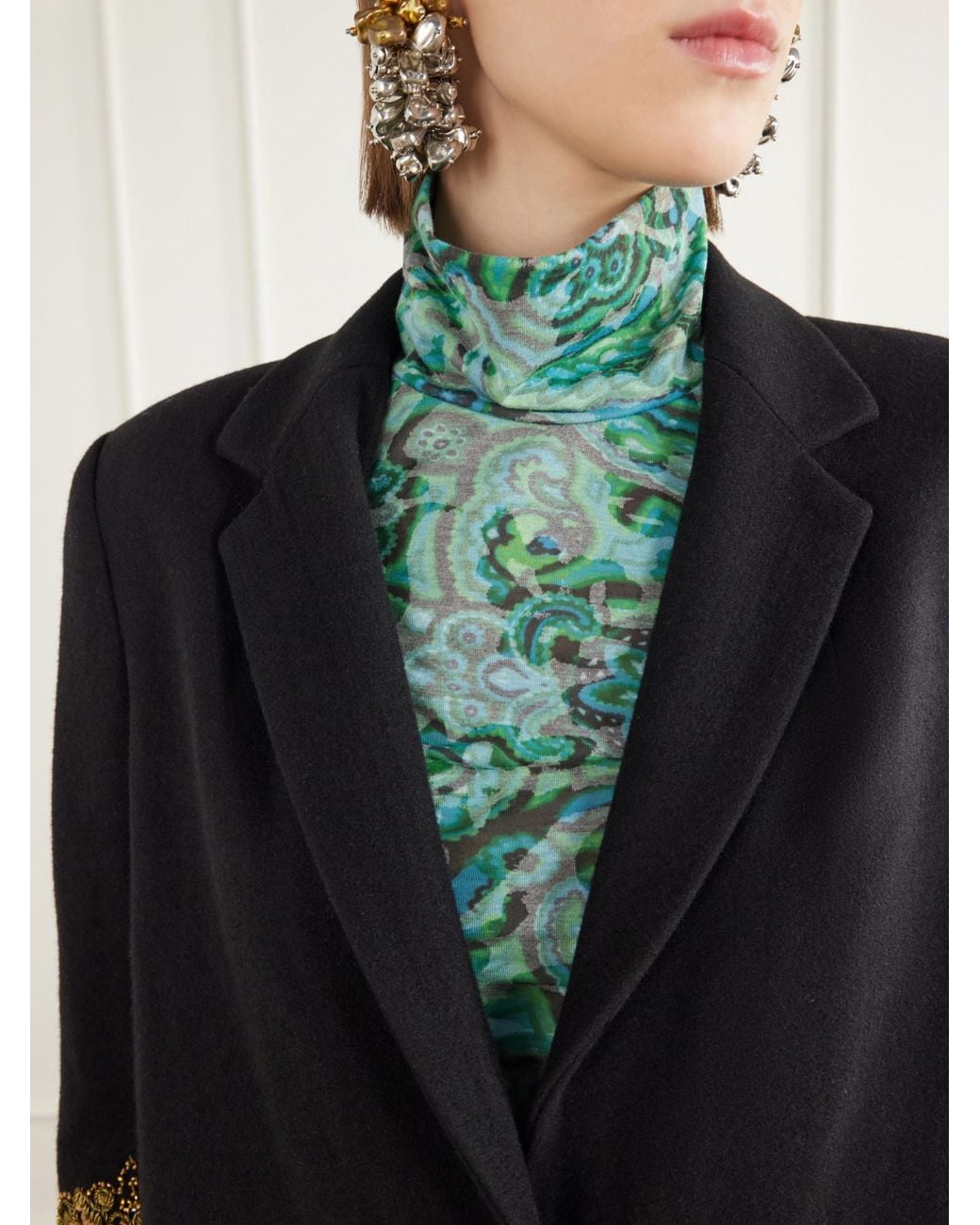 Dries Van Noten Black Embroidered Wool Coat
