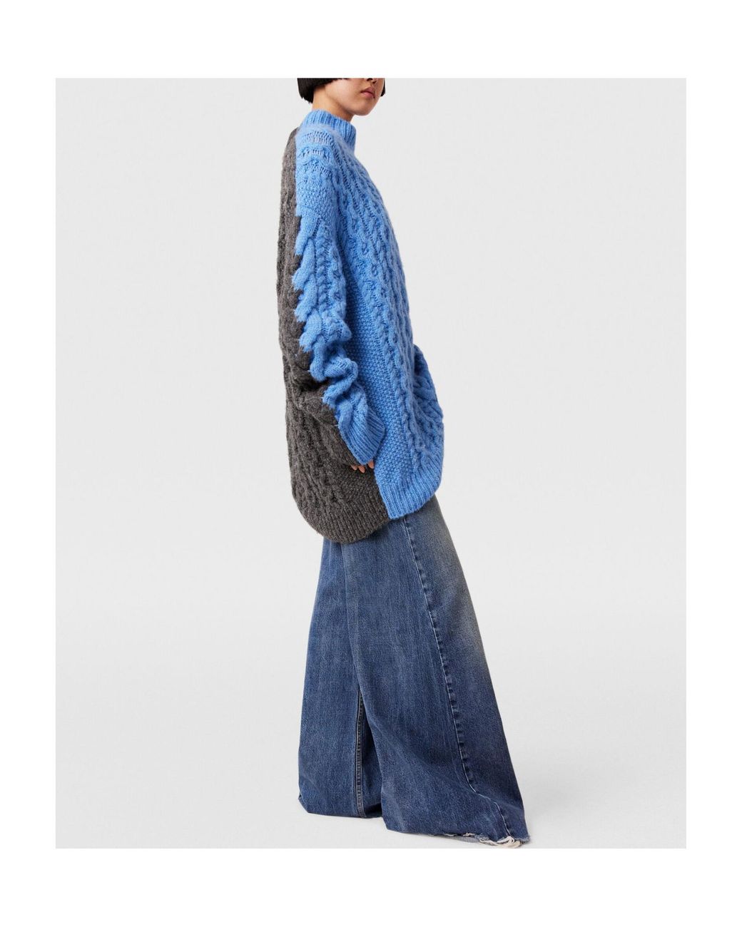 Stella McCartney Blue Two-Tone Cable Knitted Oversized Jumper