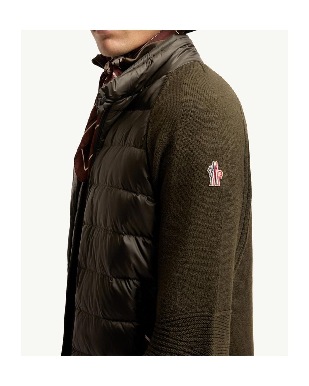 Moncler Green Wool Blend Padded Zip-Up Cardigan for men