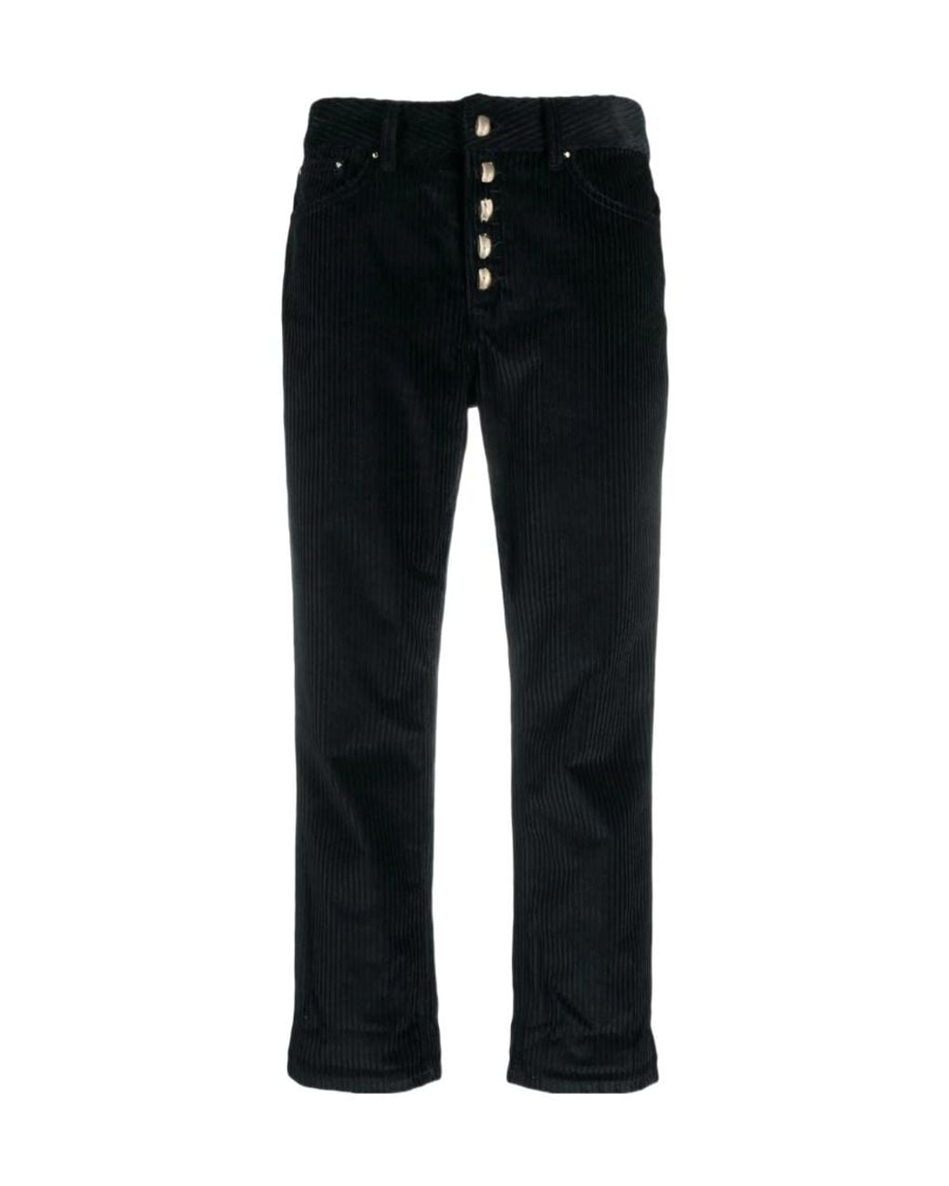 Dondup Black Cropped Corduroy Straight-Leg Trousers