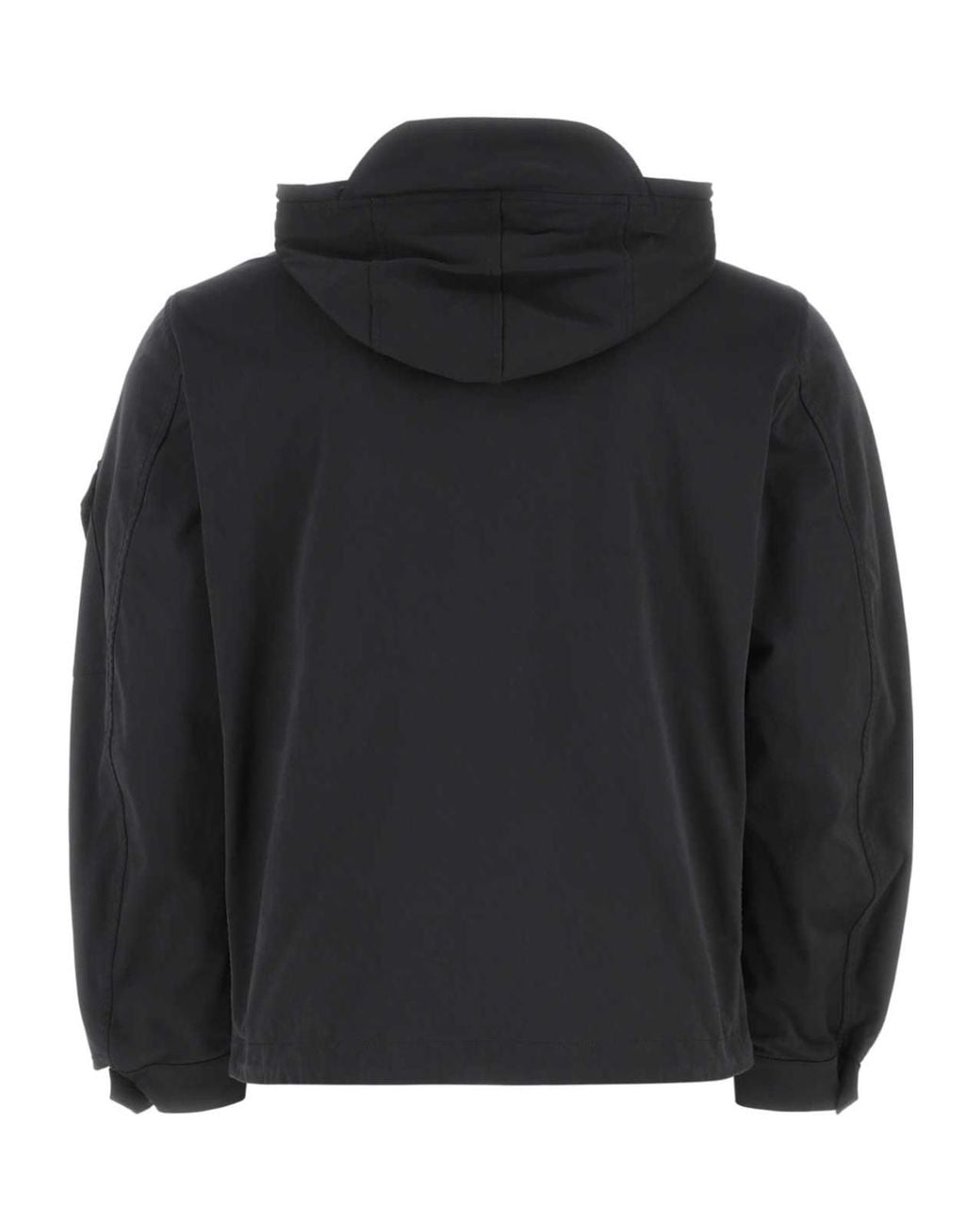 C P Company Black Long-Sleeved Hooded Drawstring Jacket for men