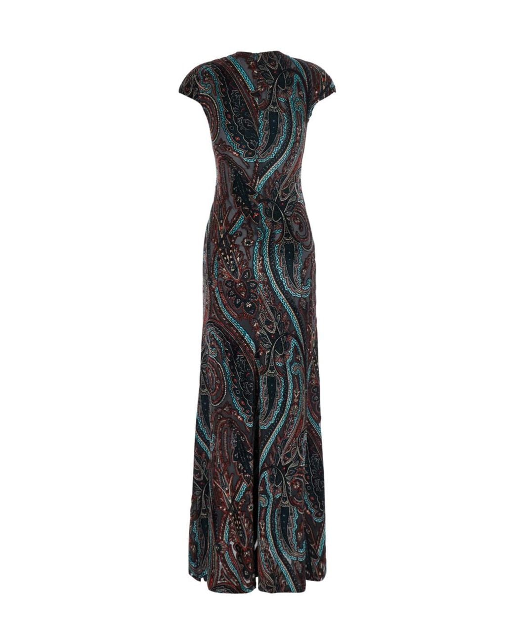 Etro Black Long Chiffon Dress V-Neck