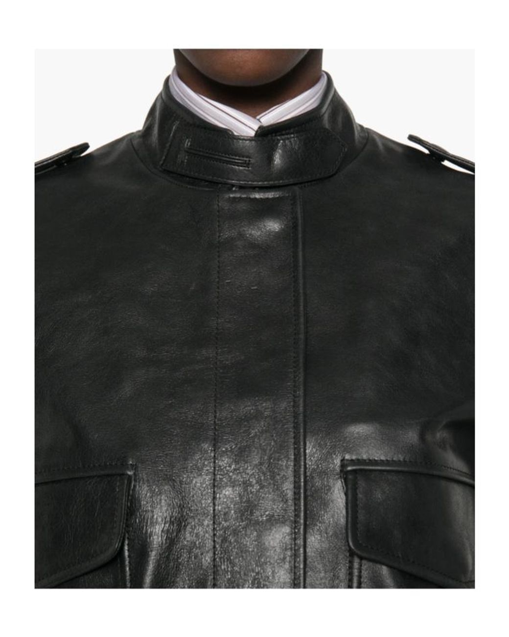 Tom Ford Black Epaulette-Detail Leather Jacket
