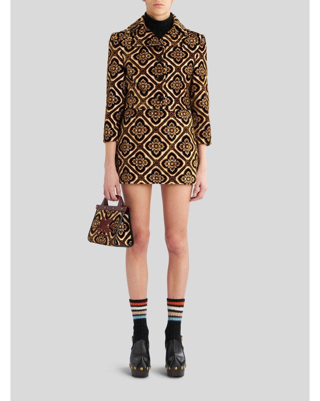 Etro Brown Geometric-Printed Buttoned Cropped Jacket