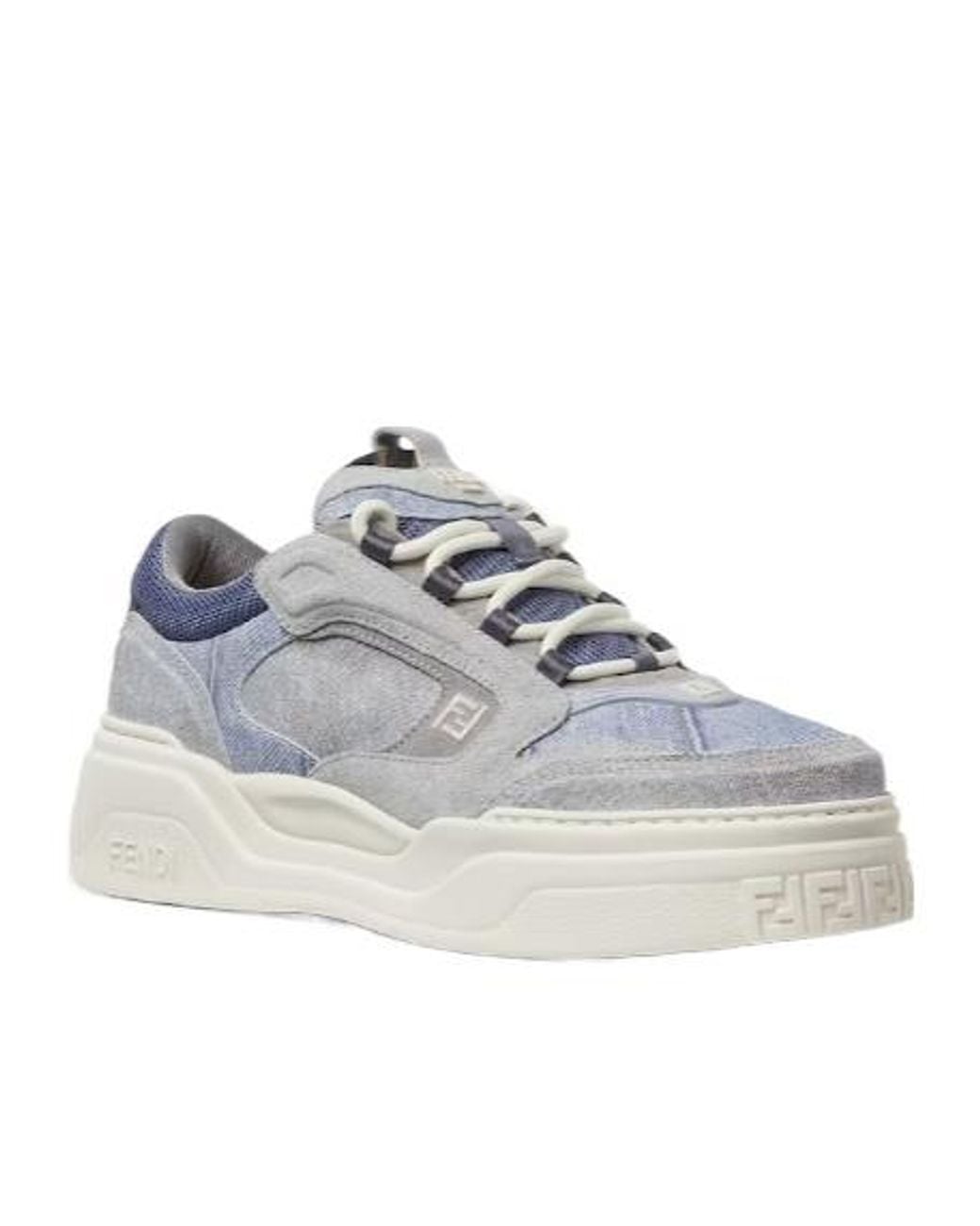 Fendi Gray Force Denim Effect Lace-Up Sneakers for men