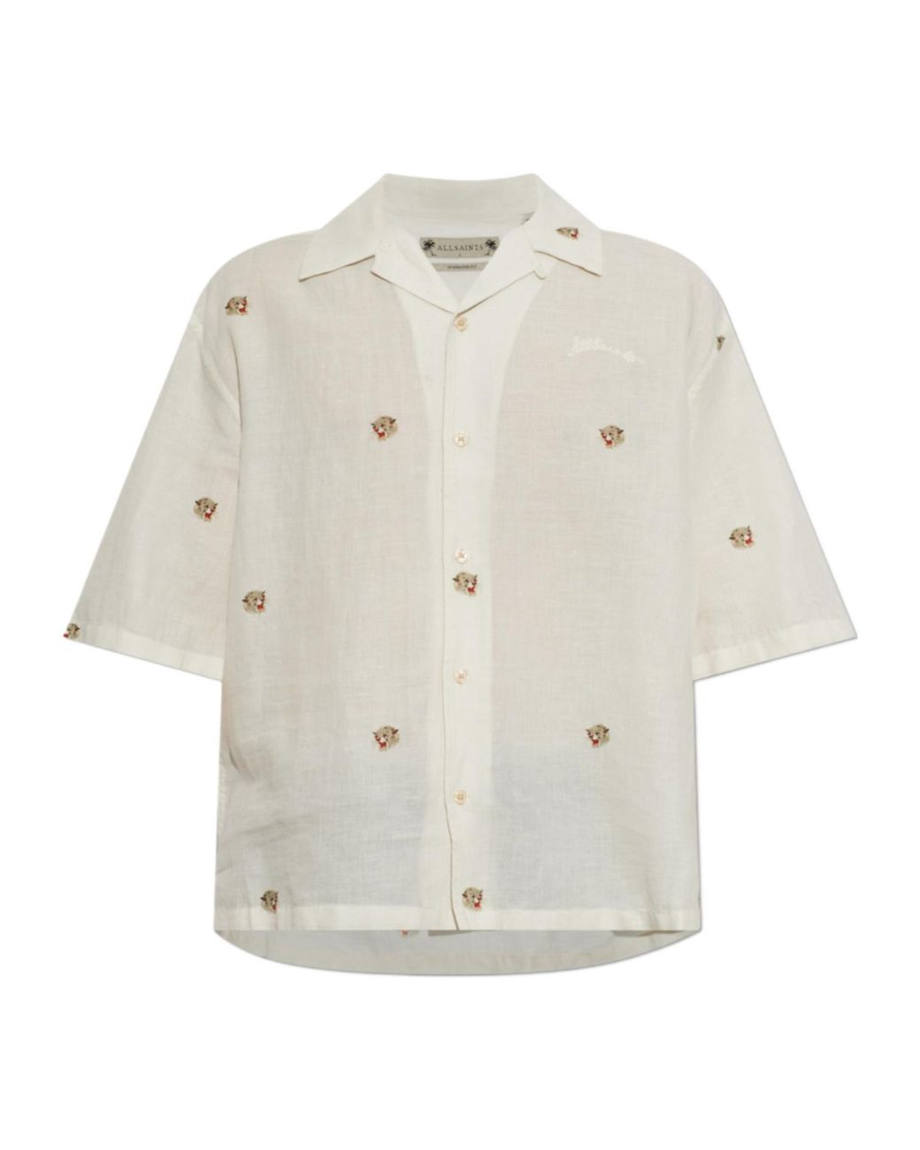 AllSaints White Feline Embroidered Short-Sleeve Shirt for men