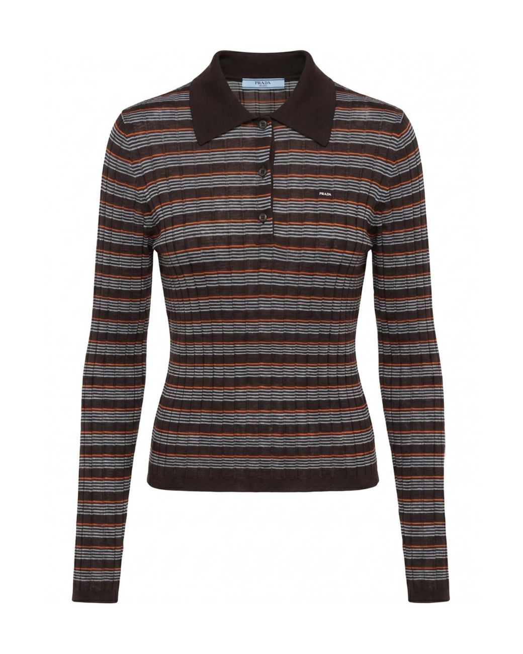 Prada Black Striped Embroidered Knit Polo Top
