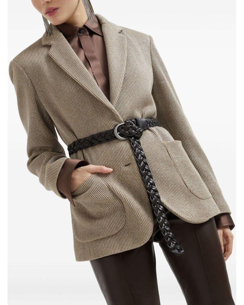 Brunello Cucinelli Brown Single Breasted Long-Sleeved Blazer