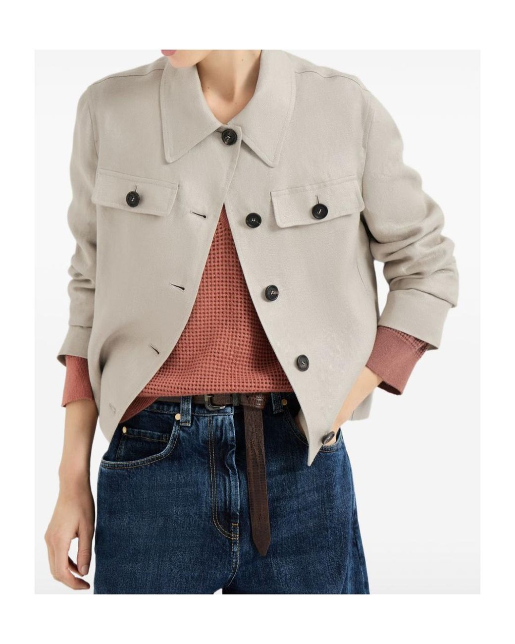 Brunello Cucinelli Natural Buttoned Shirt Blazer