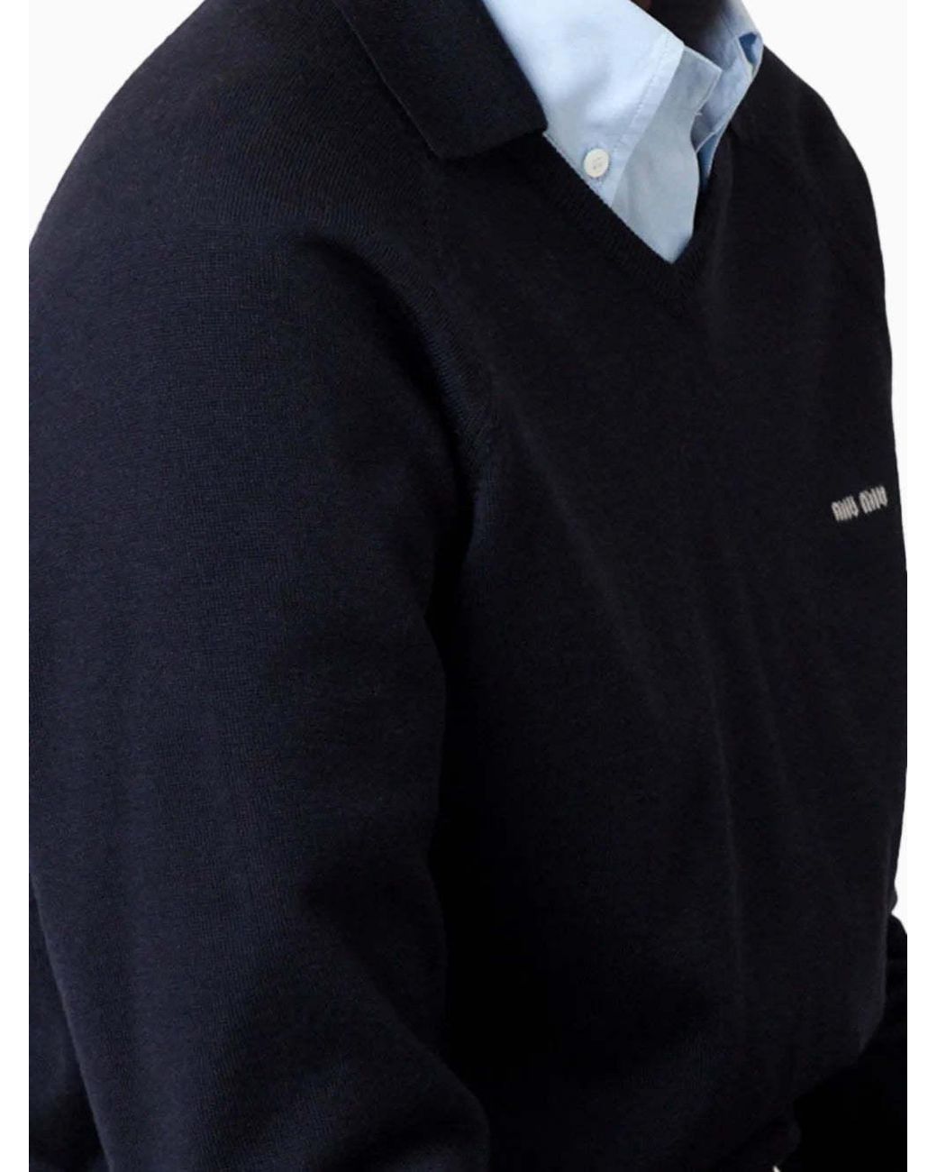 Miu Miu Blue Logo-Embroidered Polo Jumper
