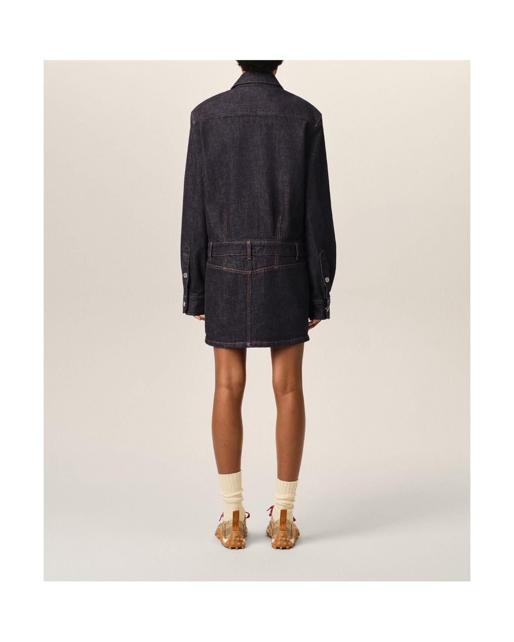 AMI Blue Cotton Denim Shirt Dress With Ami De Coeur