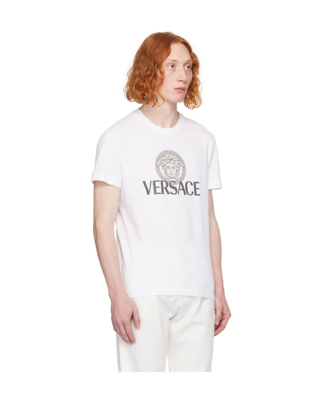 Versace White Medusa Head-Printed Crewneck T-Shirt for men