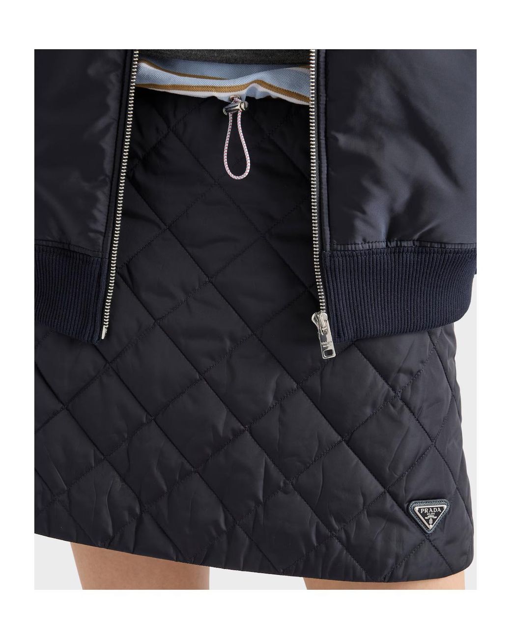 Prada Blue Triangle-Logo Quilted Mini Skirt