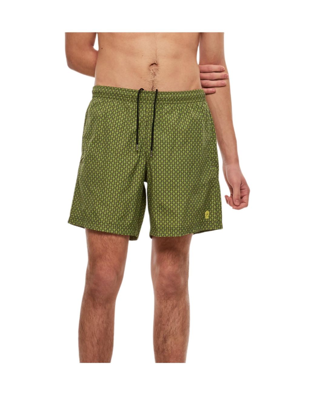 McQueen Green Spotted Skull Printed Swim Shorts for men