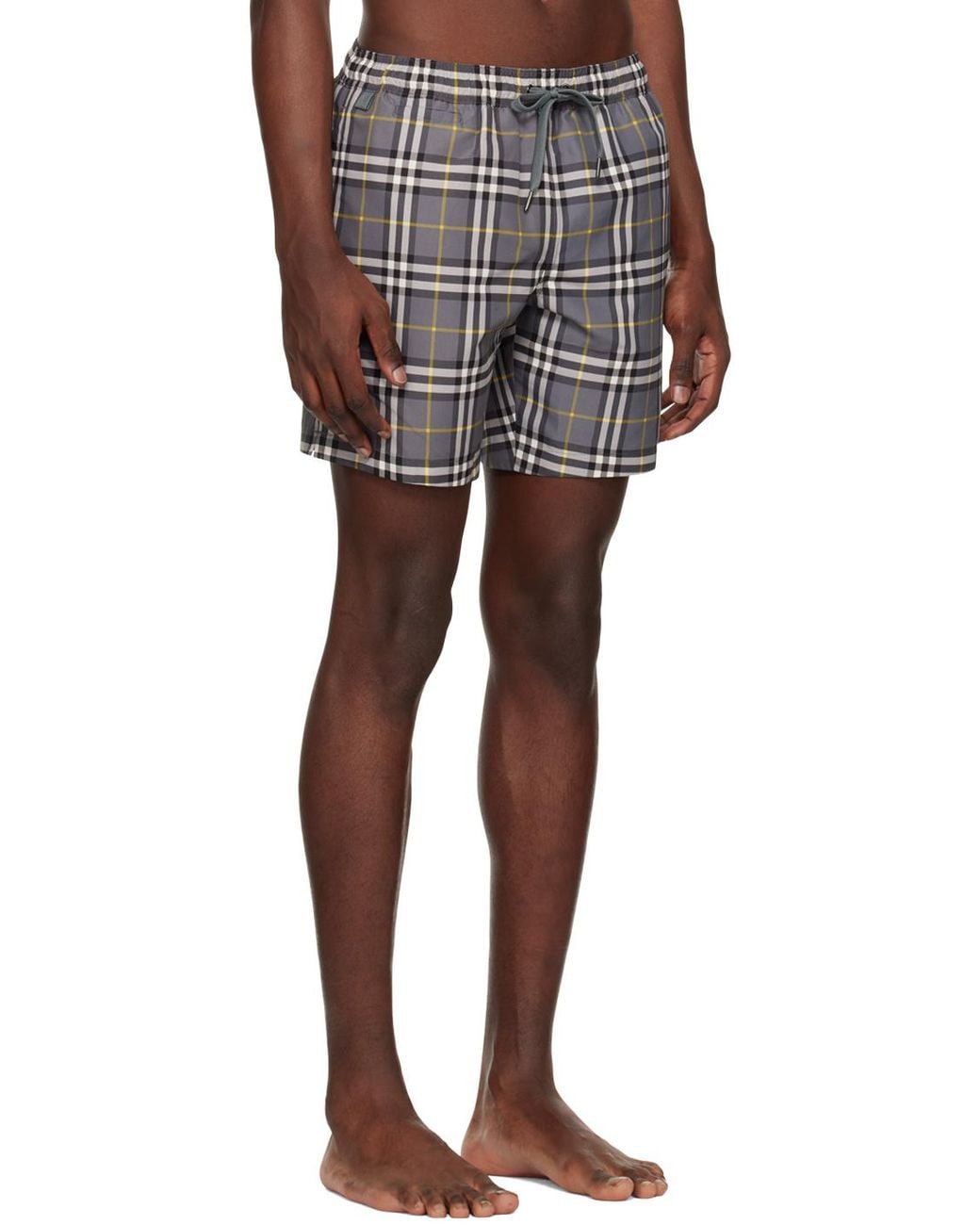Burberry Gray Checked Drawstring Swim Shorts for men