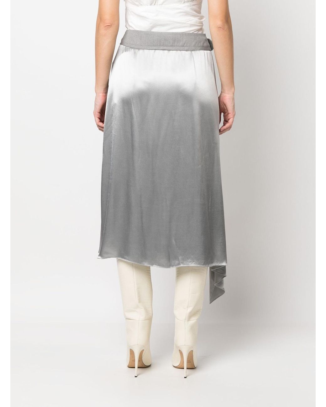 Fendi Gray Belted Ruffled Midi Skirt