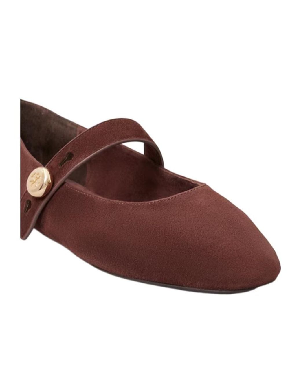 Tory Burch Brown Suede Logo-Button Ballet Flats