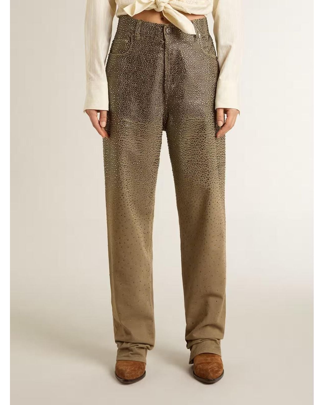 Golden Goose Deluxe Brand Brown Straight-Leg Embellished Trousers
