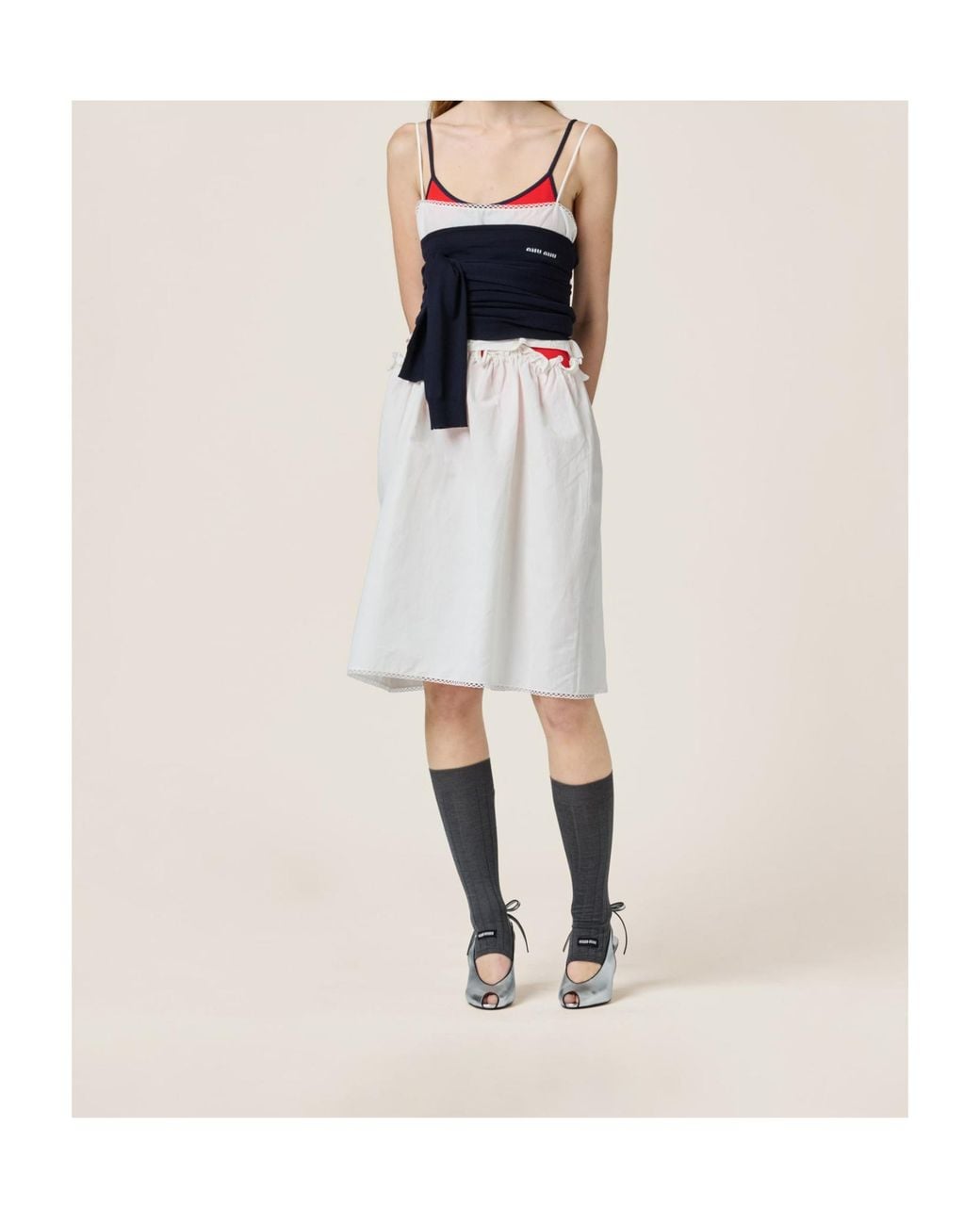 Miu Miu White Logo-Patch Sleeveless Dress