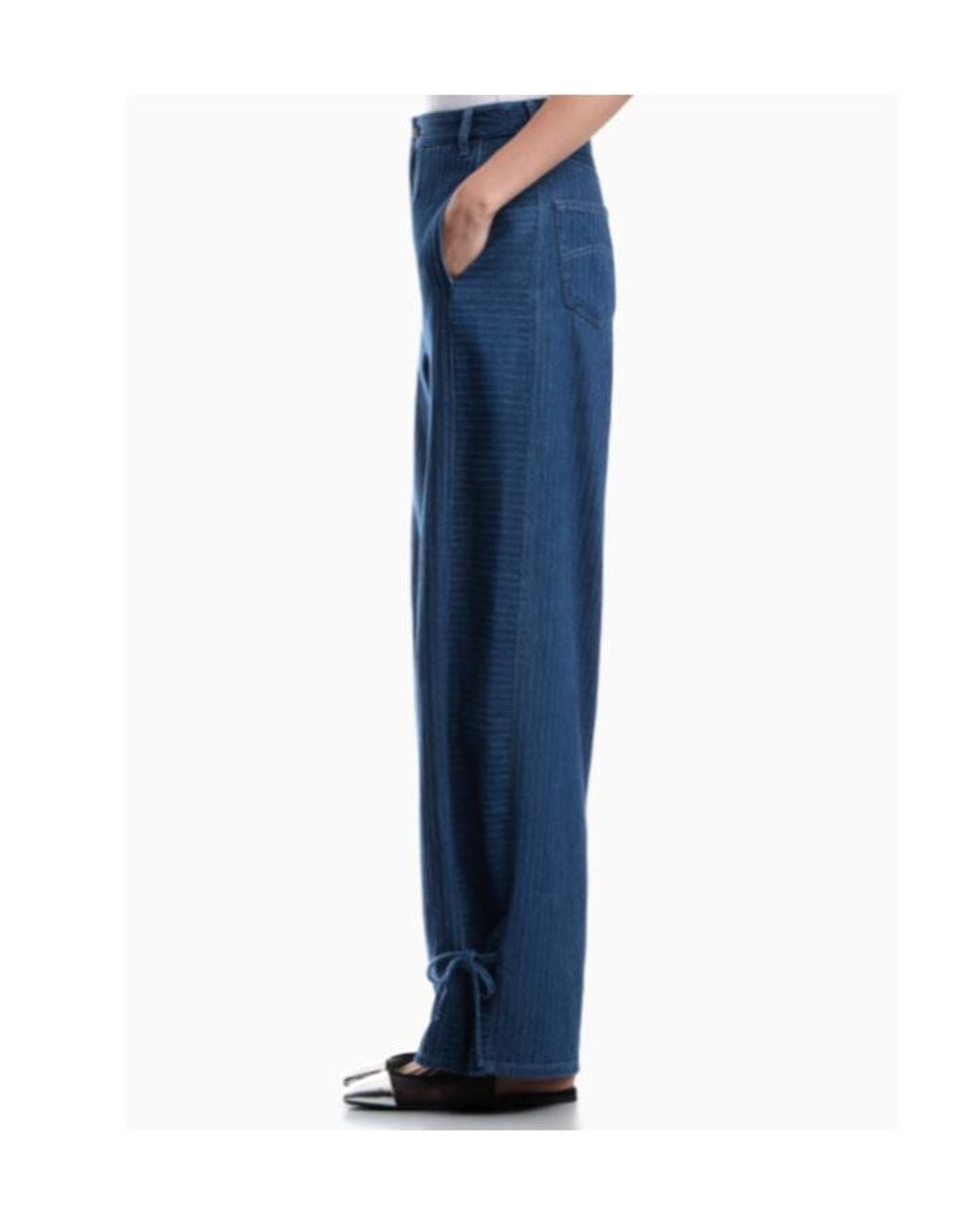 Emporio Armani Blue Herringbone-Pattern Tie-Fastening Jeans