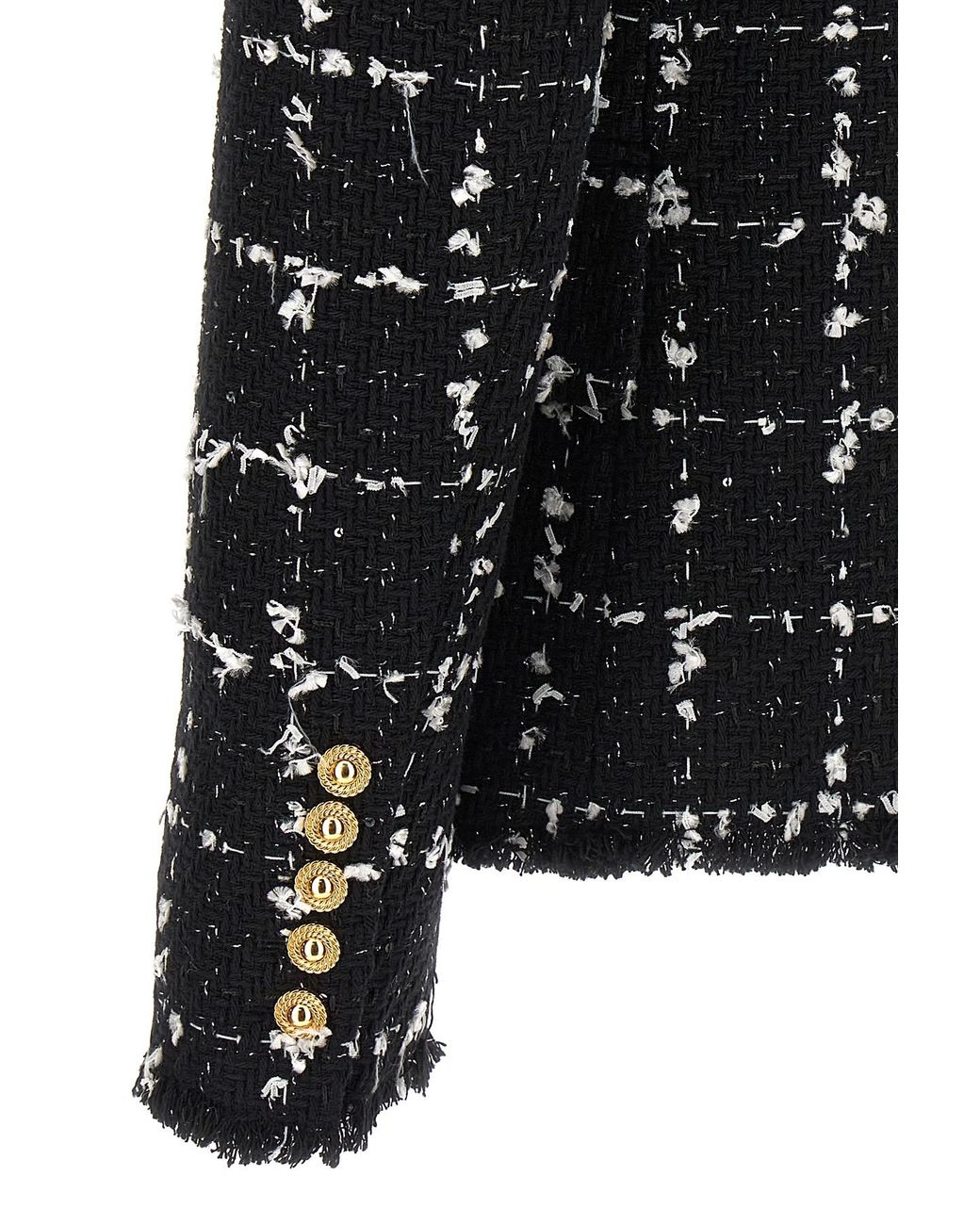 Balmain Black Check Tweed 6-Button Jacket