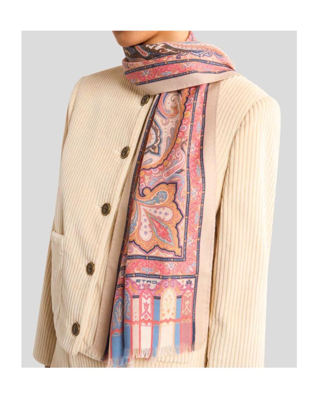 Etro Pink Cashmere, Silk And Wool Scarf With Paisley Motif