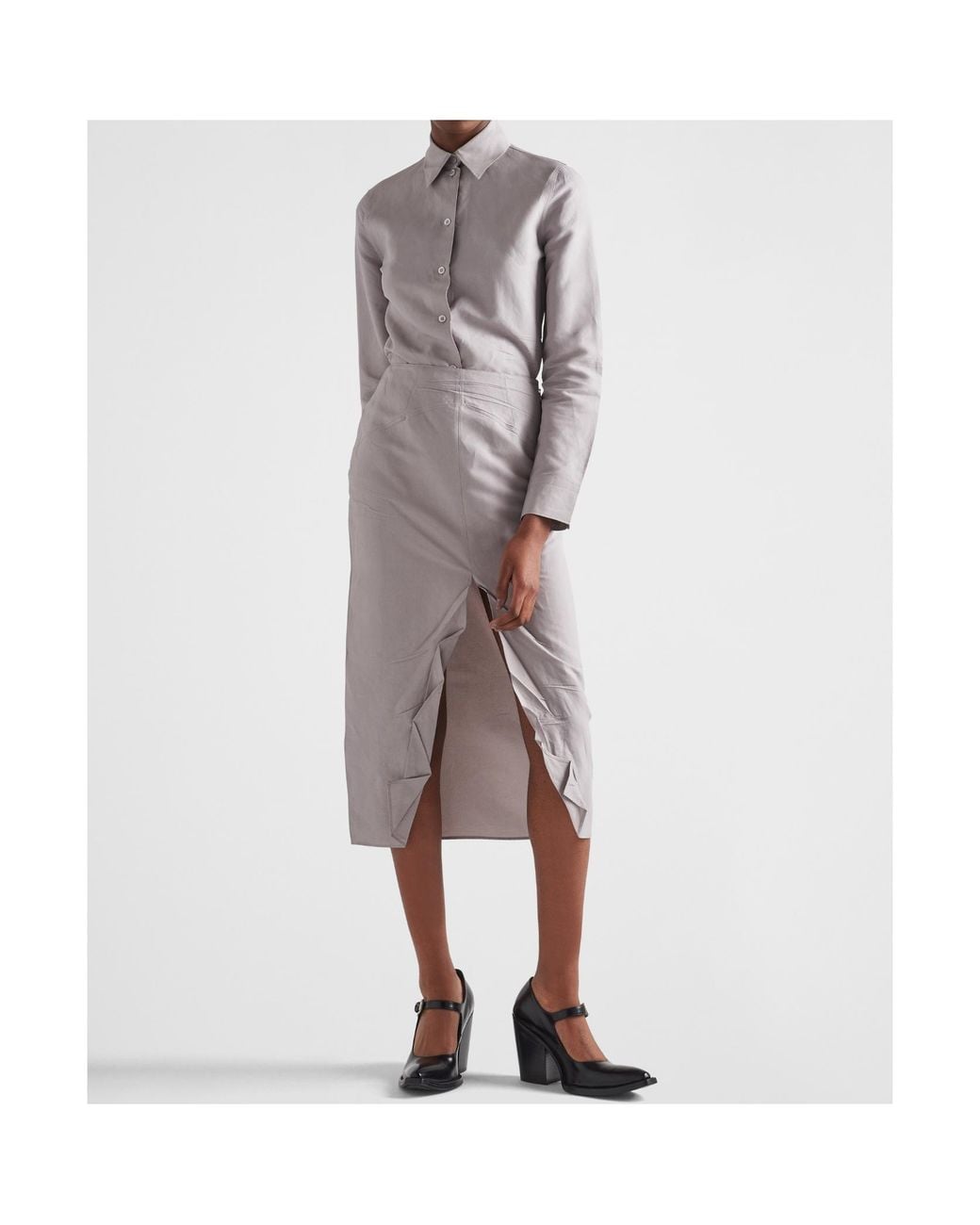 Prada Gray High-Waist Slim-Cut Skirt