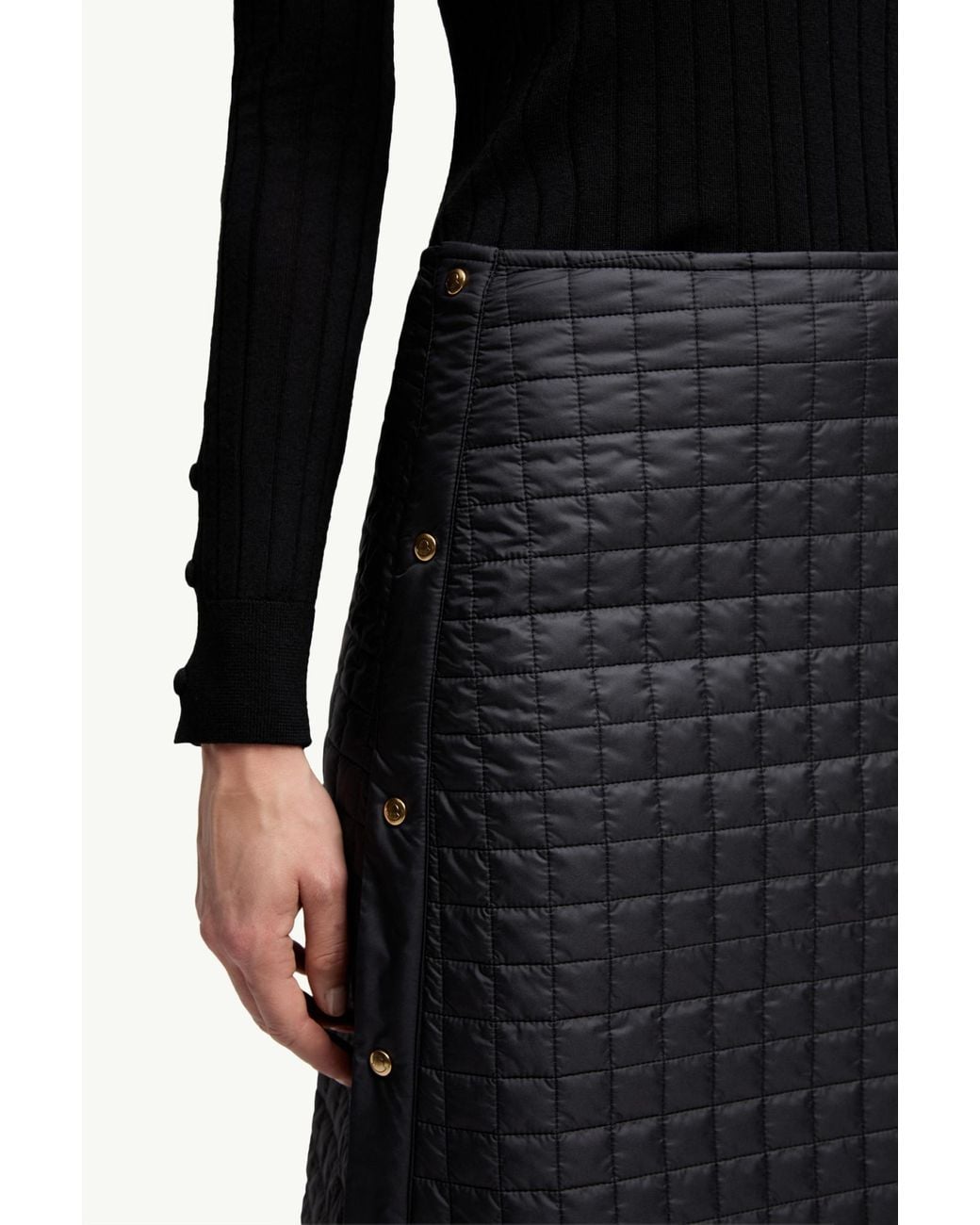 Moncler Gray Square-Quilted Padded Midi Skirt