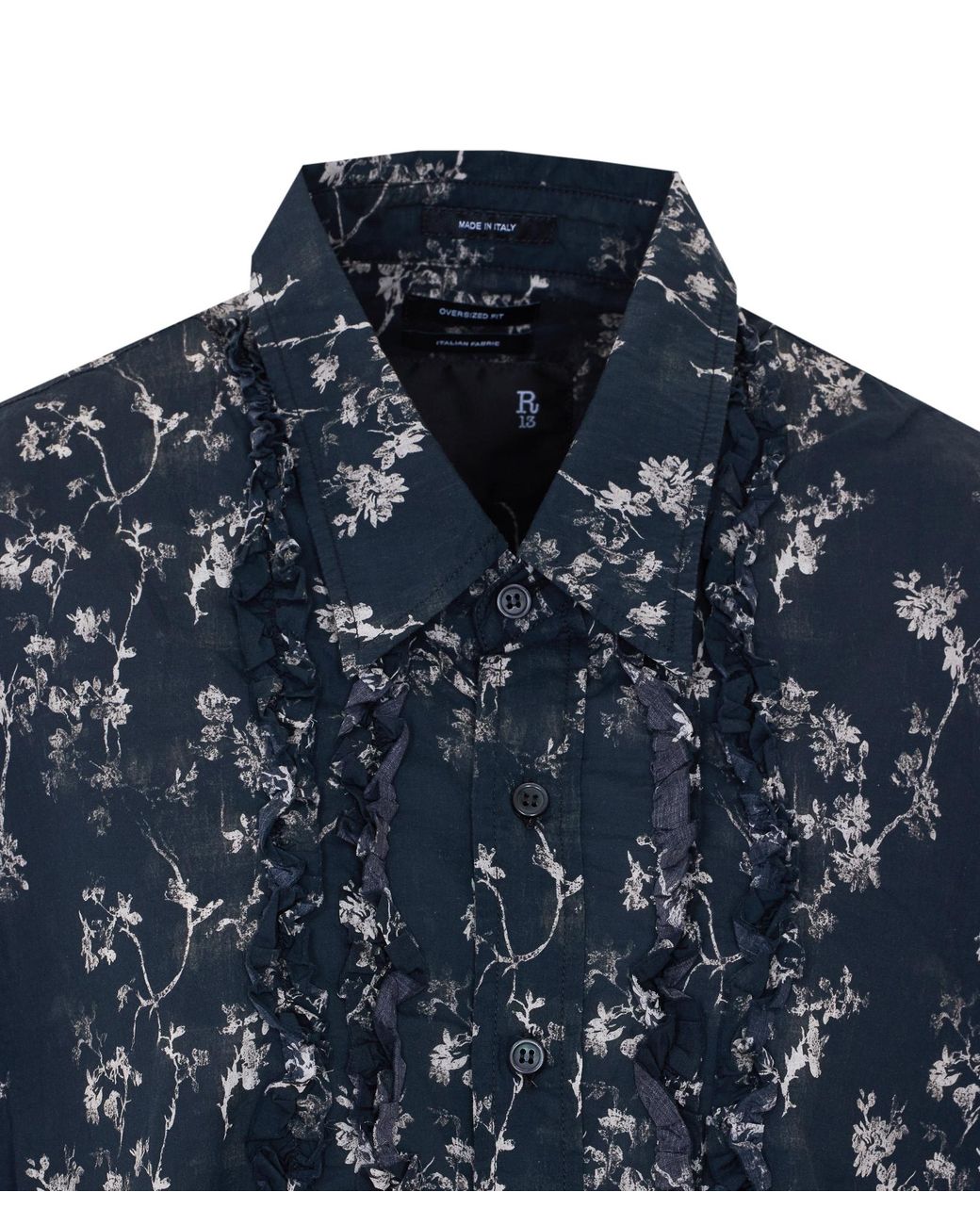 R13 Gray Ruffled Floral-Print Shirt