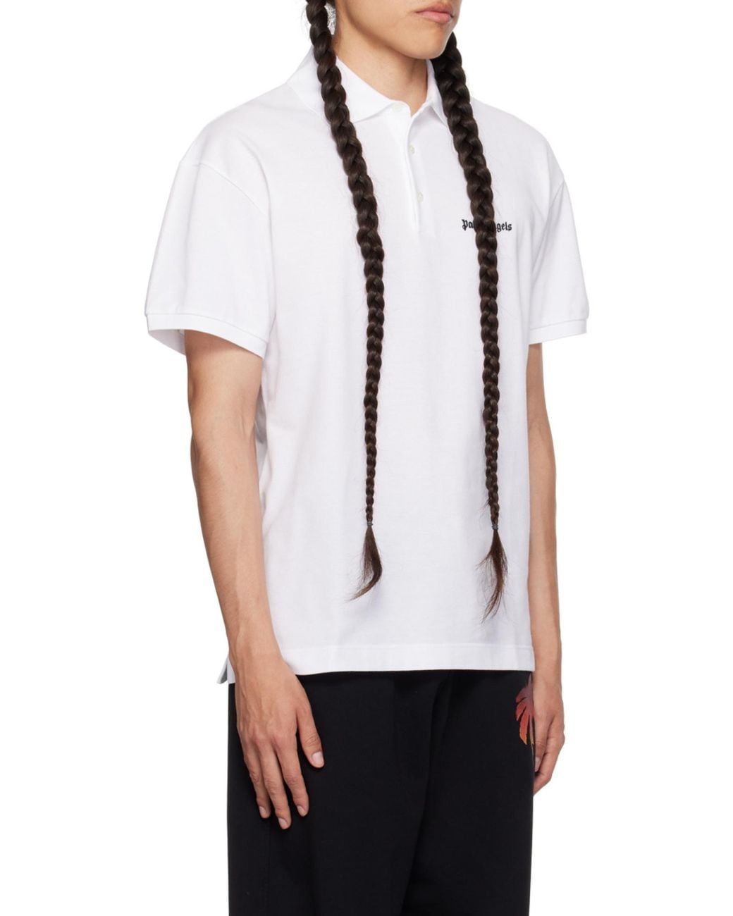 Palm Angels White Logo Embroidered Polo Shirt for men